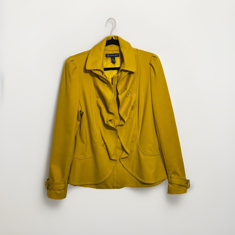 inc international concepts  Yellow Ruffle  Jacket Size Small Cotton Spandex